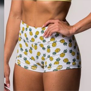 SAVAGE BARBELL BOOTY SHORTS PINEAPPLE EXPRESS SPANDEX XS WORKOUT LIFTING